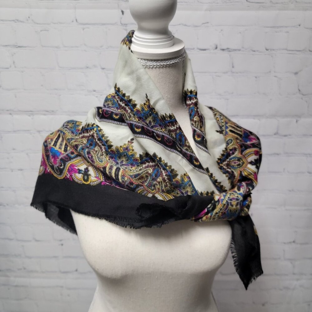VINTAGE GLENTEX Scarf COLORFUL‎ PAISLEY LIKE PRINT SCARF EYELASH EDGE